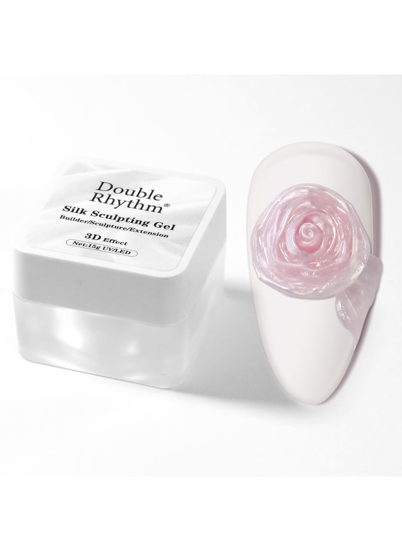 Double Rhythm 3D Nail Gel Pearl Solid Sculpting Gel for Nail Art Non-Sticky Hard Gel for Building Carving Molding Nail Extension Soak Off UV/LED Nail Art Salon Home DIY 0.5 Oz (Light Pink-Silk 03)
