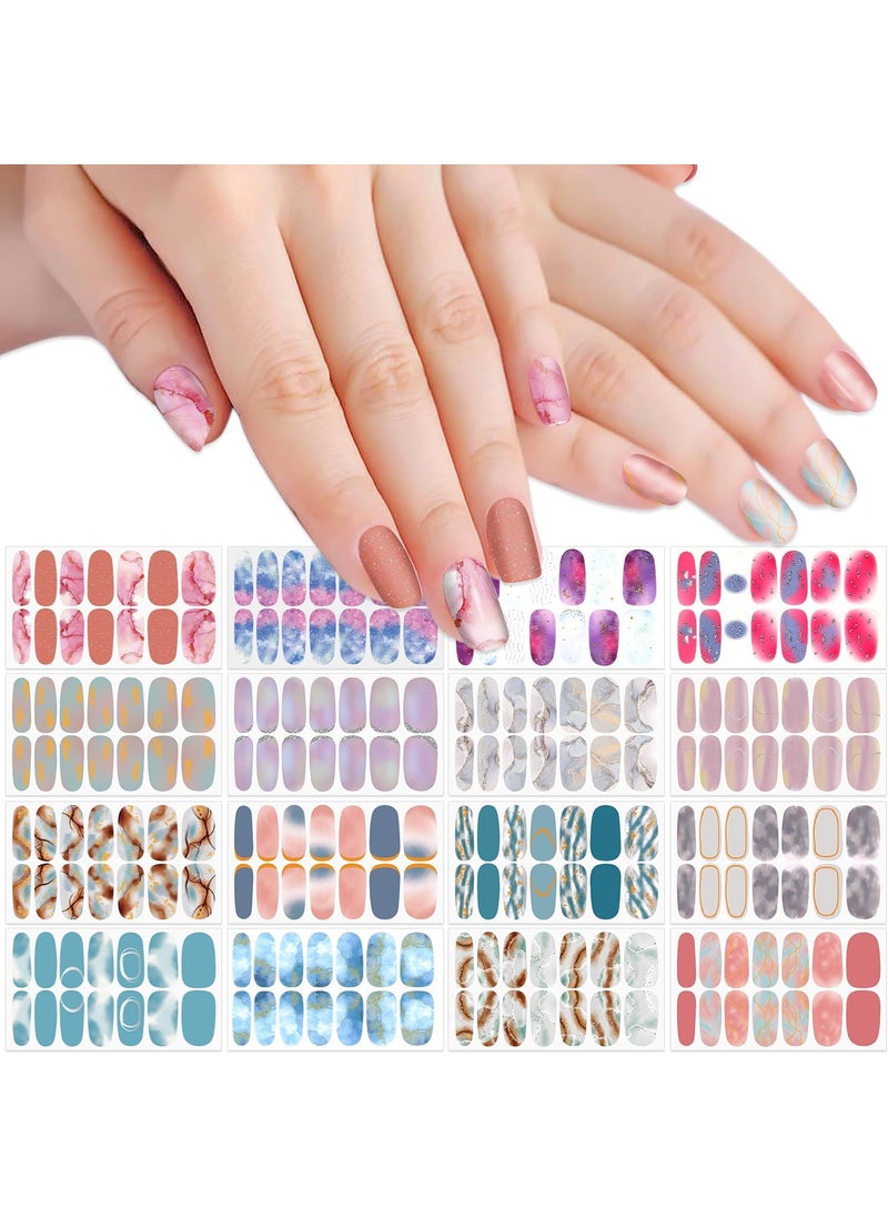 SILPECWEE 16 Sheets Full Nail Wraps Gradient Color Nail Polish Stickers for Women Self Adhesive Nail Polish Strips Stick on Nails Gel Nail Strips Fingernail Manicure Stickers with 1pc Nail File
