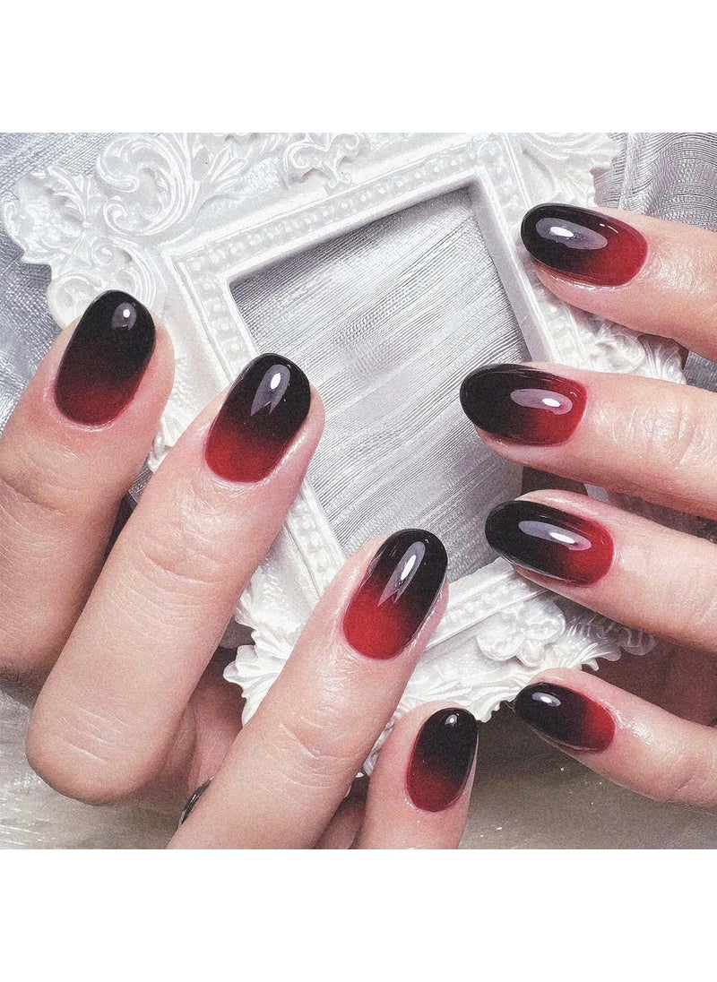 Semi Cured Gel Nail Strips Long Lasting Black&Red Gradient French Nail Tips Easy Application & Removal Salon-Quality Nail Gel Stickers DIY Nail Art Stickers UV Lamp Required