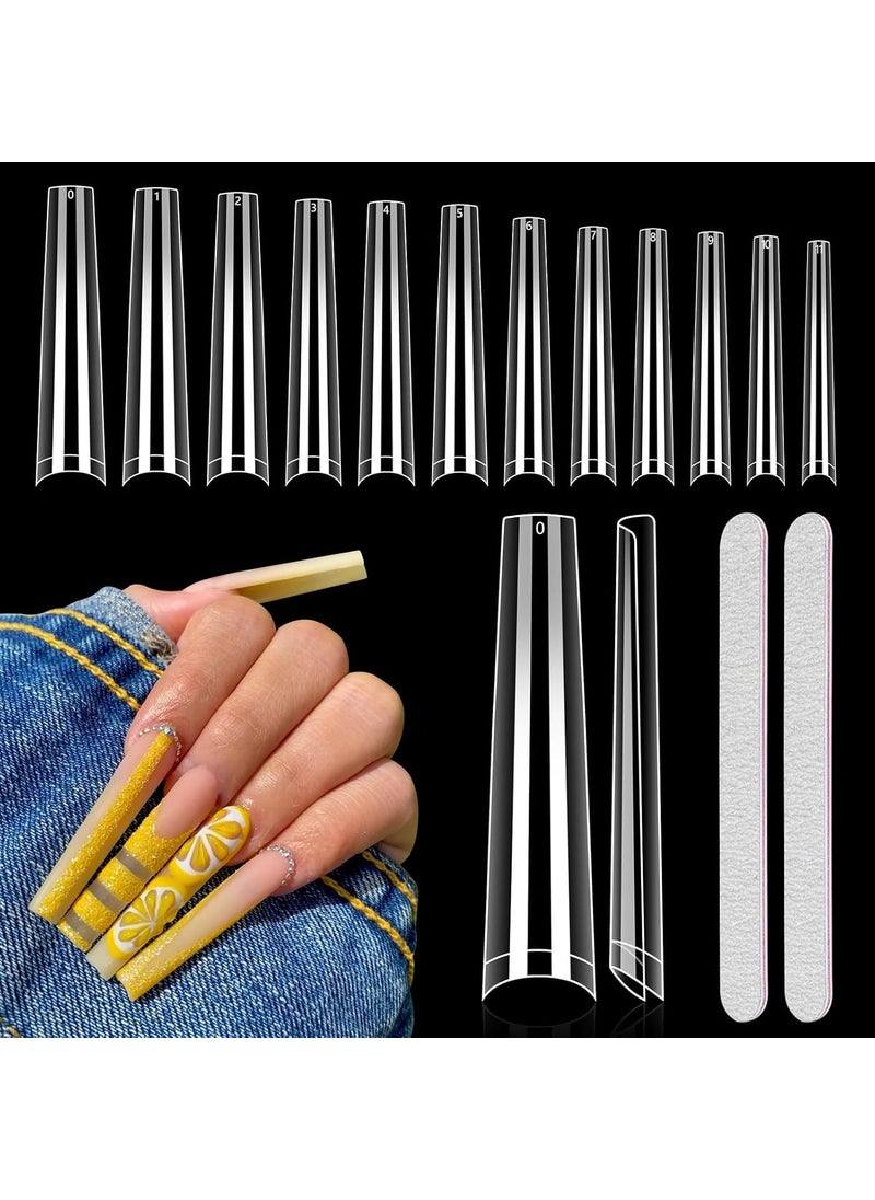 Long Clear Coffin Nails Tips: 504Pcs XXXL Extra Long No C Curve Nail Tips Coffin - Half Cover Gel Acrylic Nail Tips for Women Salons Home DIY with 2 Nail Files