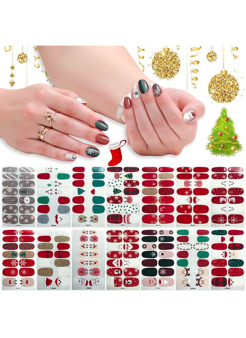 SILPECWEE 14 Sheets Nail Polish Strips Christmas Nail Wraps for Women Self Adhesive Nail Polish Stickers Gel Nail Strips Fingernails Stickers Holiday Nail Art Accessories with Nail File