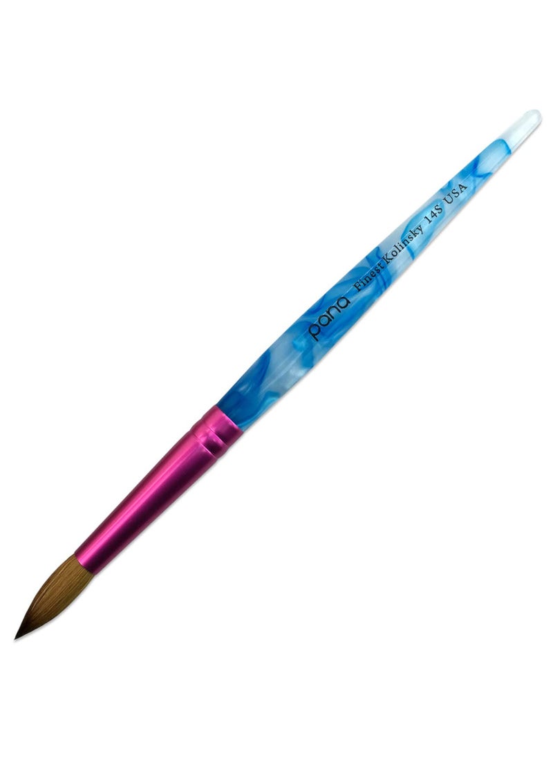 PANA Pure Kolinsky Hair Acrylic Nail Brush - Round Shape Pink Ferrule with White Swirl Blue Handle (Size 10)