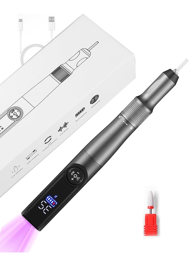 Cordless Electric Nail Drill Machine with Nail Lamp, 2 in 1 Nail File Kit 35000RPM Professional Portable Rechargeable E File for Acrylic Polish Gel Removal Manicure Pedicure Set