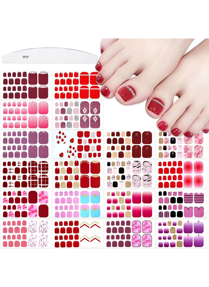JERCLITY 440 Pieces 20 Sheets Red Solid Color Toe Nail Polish Strips Toenail Full Wraps with Nail File Self-Adhesive Red Full Nail Stickers Nail Art Decals for Women Girls Kids Nail Art