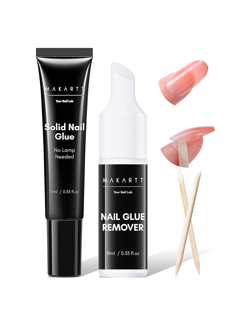 Makartt Nail Glue with Glue Remover - No Lamp Needed 10ml Semi Solid Nail Glue for Press-On Nails, Acrylic False Tips, Soft Gel, and Toe Nails, Easy Removal Nail Tips Glue & 10ml Nail Glue Remover