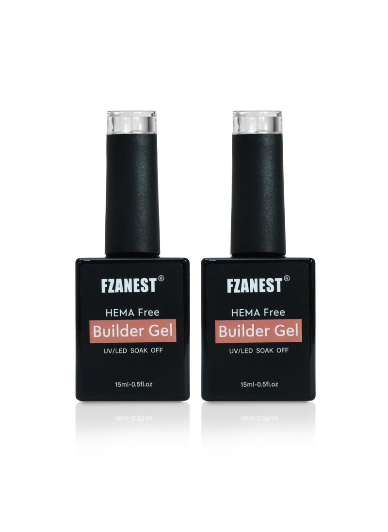 FZANEST Hema-free Builder Gel For Nails 15ML*2pcs, Low Heat Builder Gel Nail Kit, Hard Gel for Nail Apex and Extension Strengthener Building Nail Gel Brush in a Bottle(BIAB)