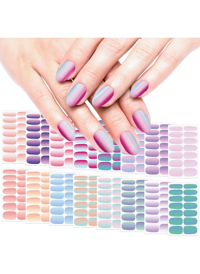 SILPECWEE 16 Sheets Mermaid Color Nail Wraps Self Adhesive Nail Polish Stickers Stick on Nail Polish Strips for Women Gel Nail Strips Fingernail Manicure Stickers with 1pc Nail File