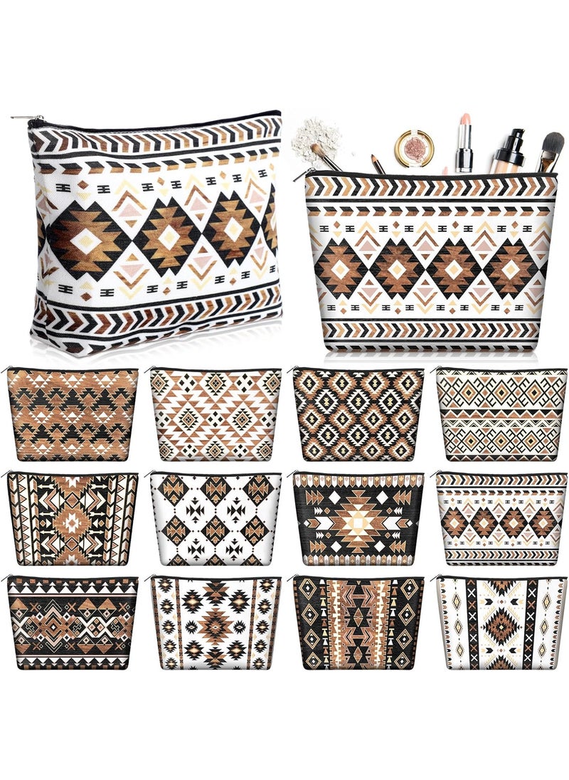 Reginary 12 Pcs Aztec Cosmetic Bags Cowgirl Makeup Bag Western Gifts for Women Travel Toiletry Case Cosmetics Organizer for Women Brushes Toiletry Jewelry Accessories