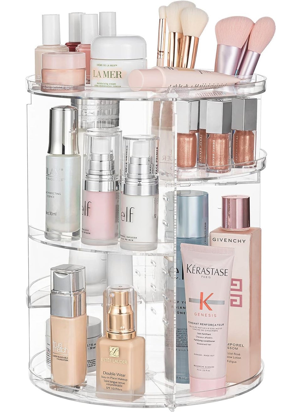 HBlife 360 Rotating Makeup Organizer Adjustable Carousel Large Capacity Revolving Perfume Organizer Skincare Organizers Cosmetic Storage Spinning Holder for Vanity, Clear