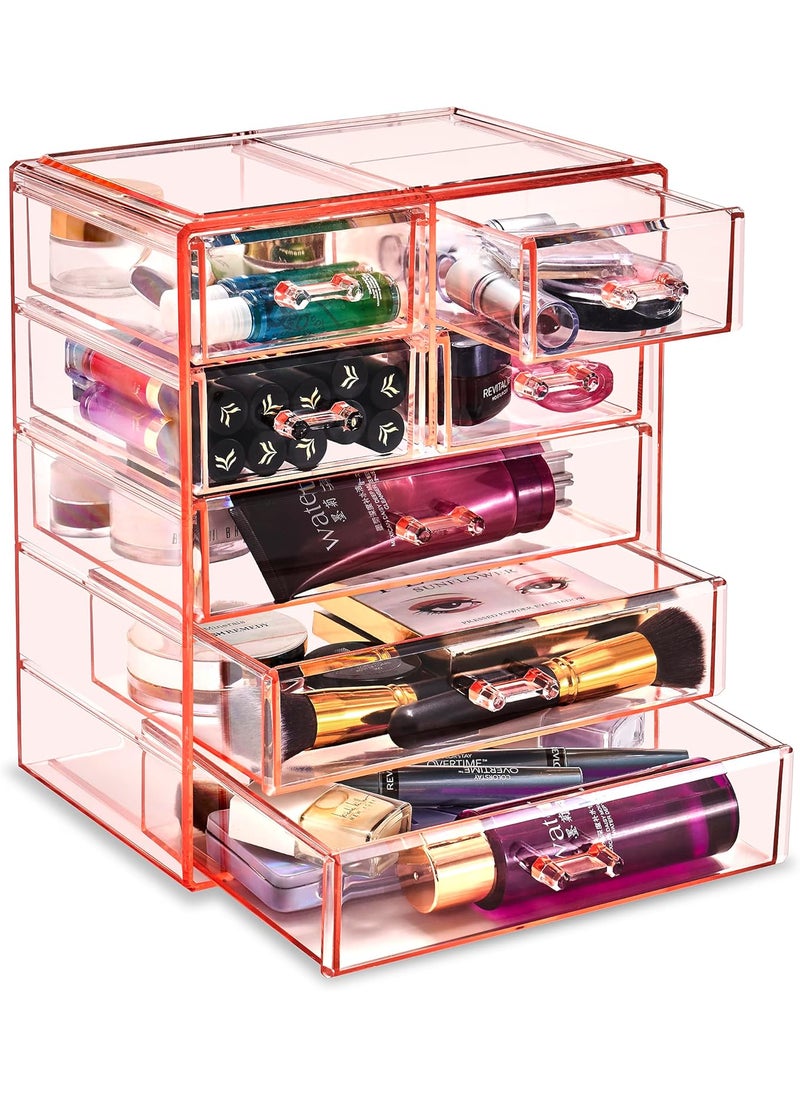 Sorbus Acrylic Makeup Organizer - Organization and Storage Case for Cosmetics Make Up & Jewelry - Big Clear Makeup Organizer for Vanity, Bathroom, College Dorm, Closet, Desk (3 Large, 4 Small Drawers)