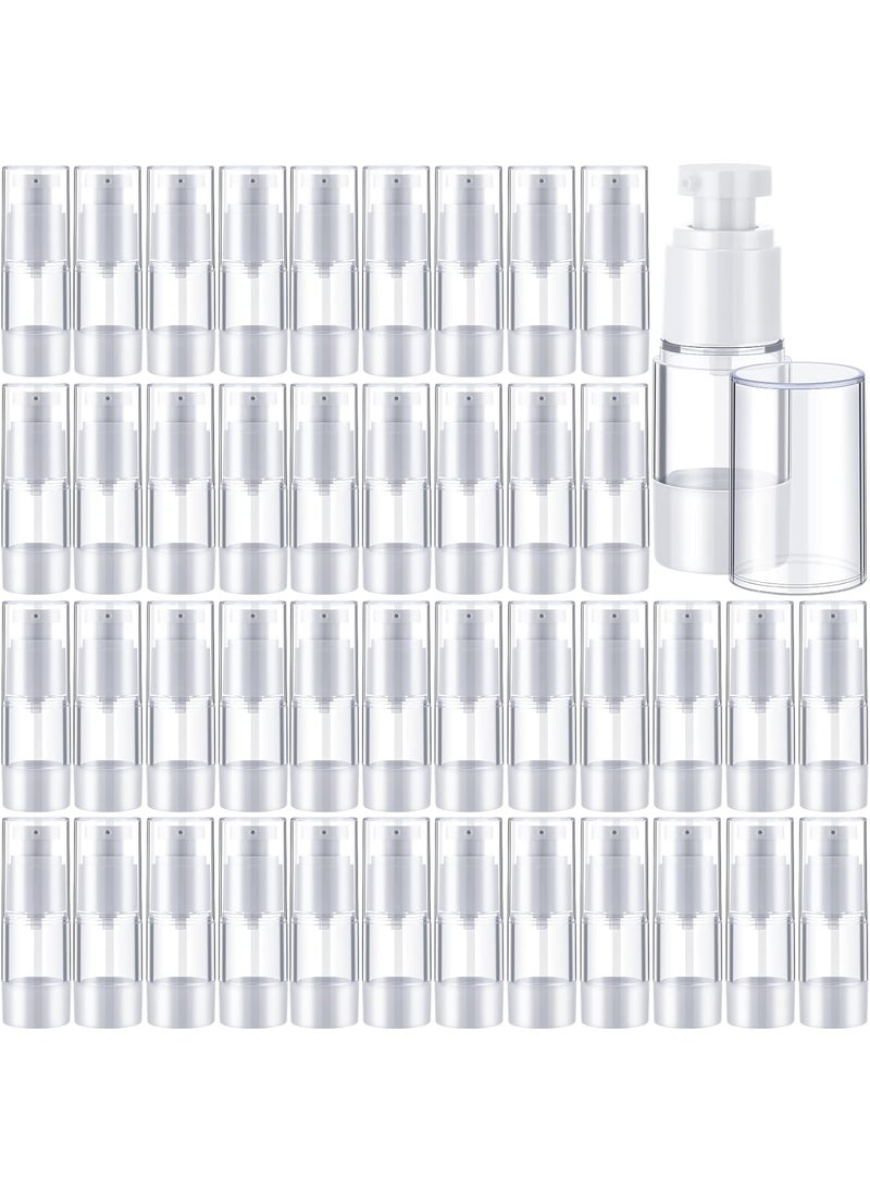 Yaomiao 50 Pcs 0.5 oz 15 ml Airless Pump Bottle Plastic Cosmetic Lotion Dispenser Travel Size Foundation Bottle Refillable Container Vacuum Airless Bottles Empty Clear Pump Jar Small Skin Care Bottle