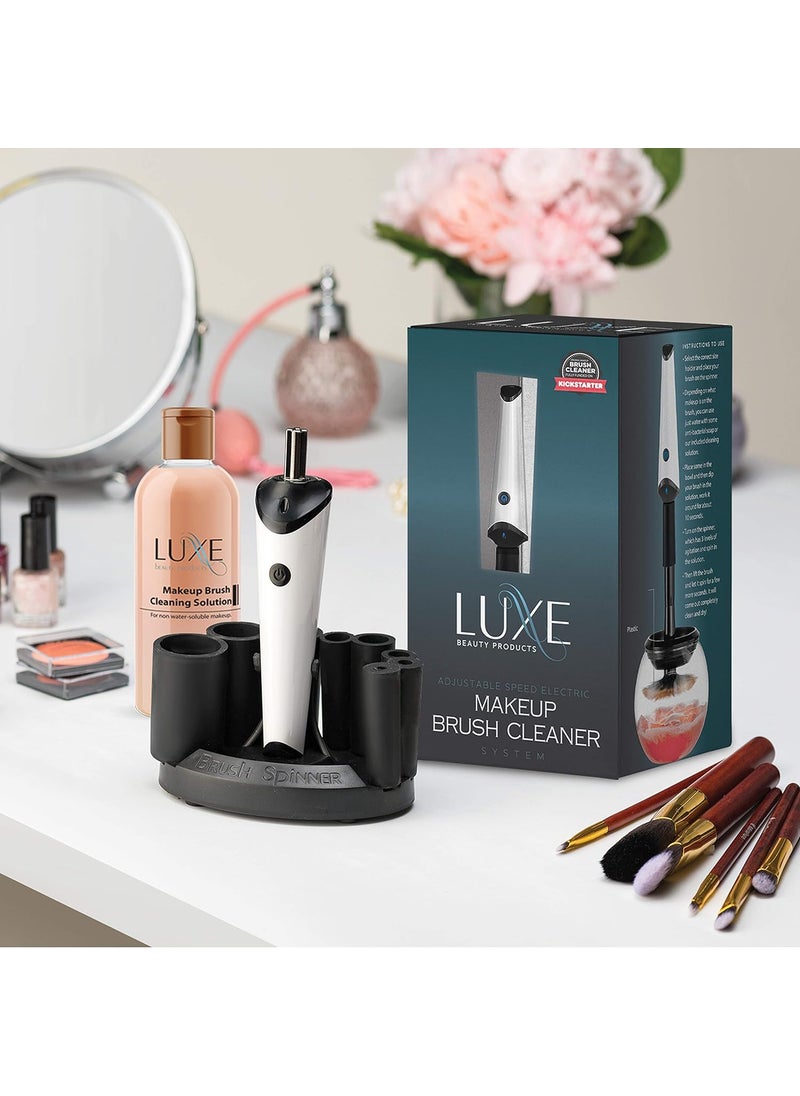 Luxe Electric Makeup Brush Cleaner Machine with Cleaning Solution - USB Charging Station, Automatic Brush Washer and Dryer - 3 Adjustable Speeds for Easy Cleaning - Complete Set for Hygienic Brushes