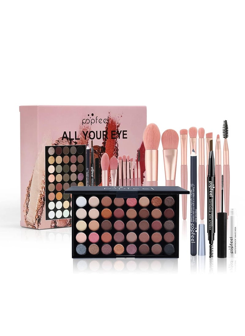 All in One Makeup Kit,40 Colors Eyeshadow Palette,Christmas Makeup Kit,Full Starter Cosmetics Set with Makeup Brushes,Brow Pencil, Mascara,Women and Teens Makeup Gift Set