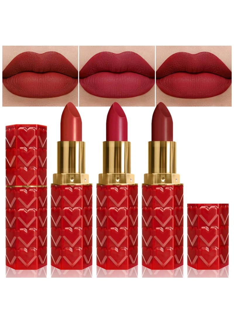evpct 3Pcs Dark Deep Light Bright Ruby Red Matte Lipstick Set for Women Red Matte Silky Velvet Listick Waterproof Long Lasting Smudge Proof 24 hour Lip Stain Makeup matte lipstick 24 hours original 6