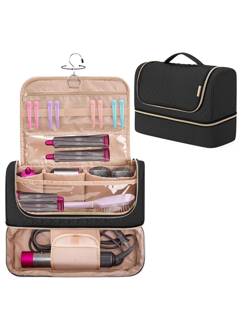 Yarwo Double-layer Storage Bag Compatible for Dyson Airwrap Multi-styler Complete and Attachments, Portable Travel Case with Hanging Hook for Hair Curler Accessories, Black (Bag Only, Patent Design)