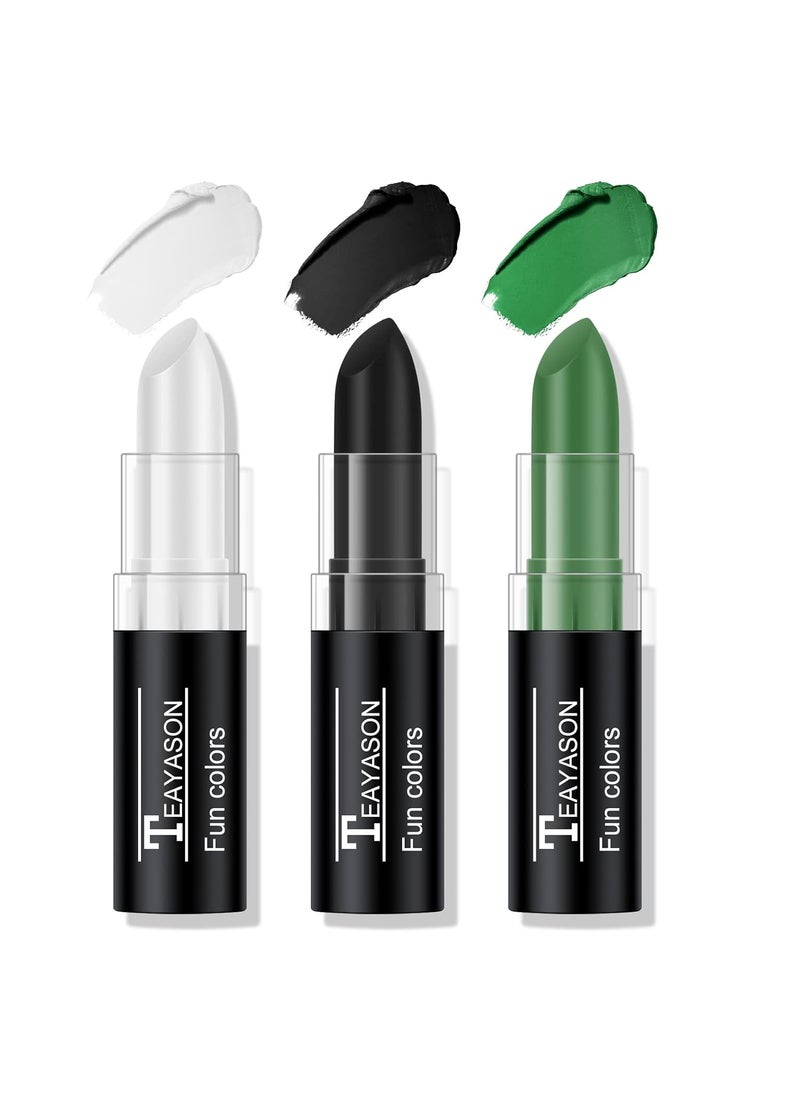 3 Colors White Black Green Face Body Paint Stick, Eye Black Baseball Sticks Face Paint for Baseball/Football/Halloween/Costume Parties Accessories Vampire/Witch/Clown Makeup Face& Body Paint
