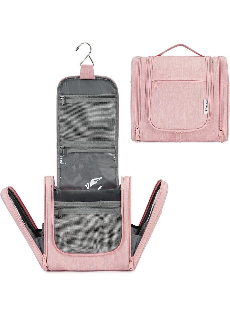 Narwey Large Hanging Toiletry Bag for Women Travel Makeup Bag Organizer Toiletries Bag Dry Wet Separation (Pink)