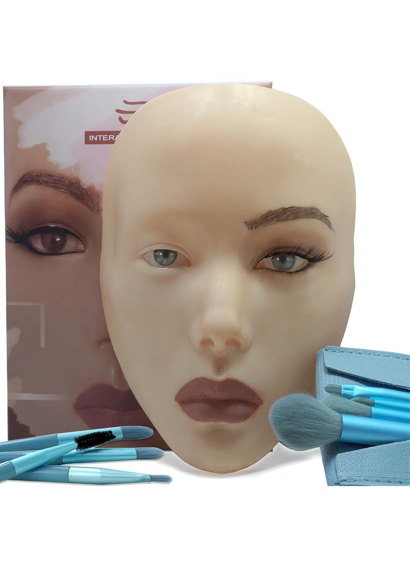 5D makeup Practice Face Board, Silicone Makeup Mannequin Face, Reusable Beginner Practice Eye Makeup Face, Eye Fake Silicone, Makeup Artist Full Face Practice Eyelash Eye Shadow Eyeliner Pen Simulatio