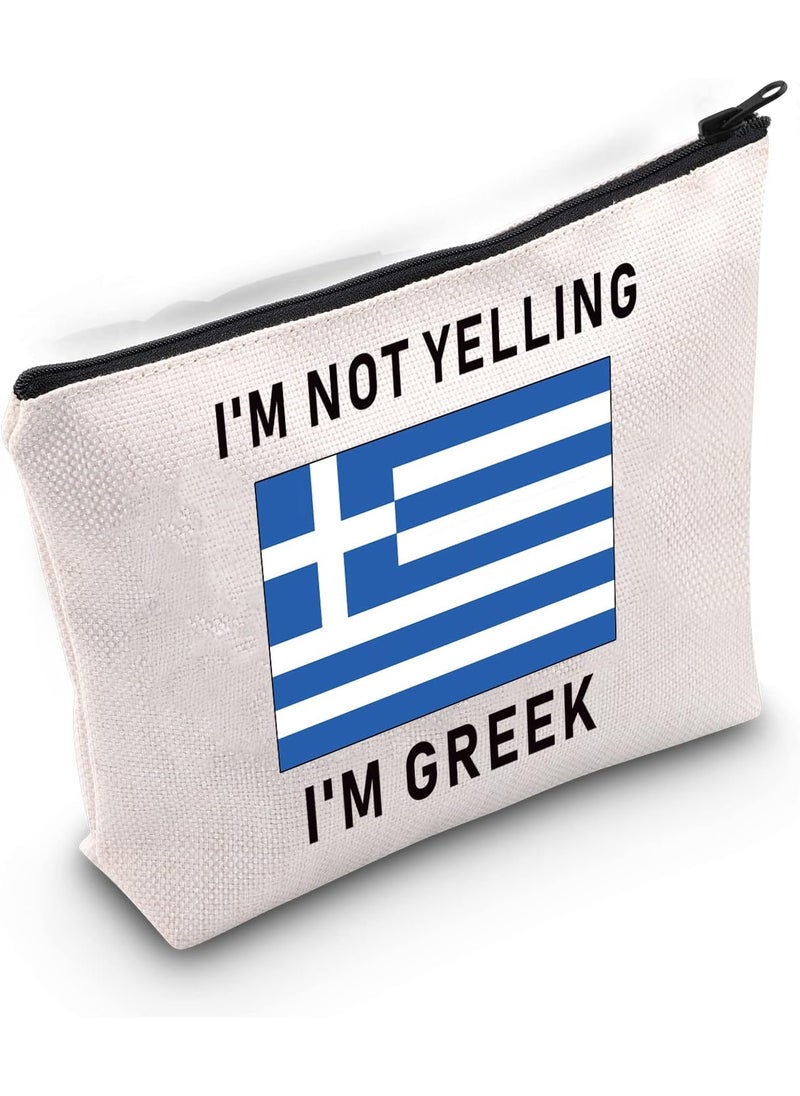 LEVLO Funny Greek Family Cosmetic Gifts I'm Not Yelling I'm Greek Makeup Bags Greece Root Flag Gifts (I'm Greek)
