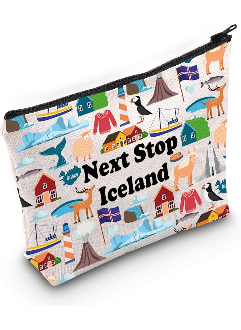 JXGZSO Iceland Travel Gift Next Stop Iceland Cosmetic Bag Iceland Travel Pouch Bag Iceland Vacation Makeup Bag Traveler Gift