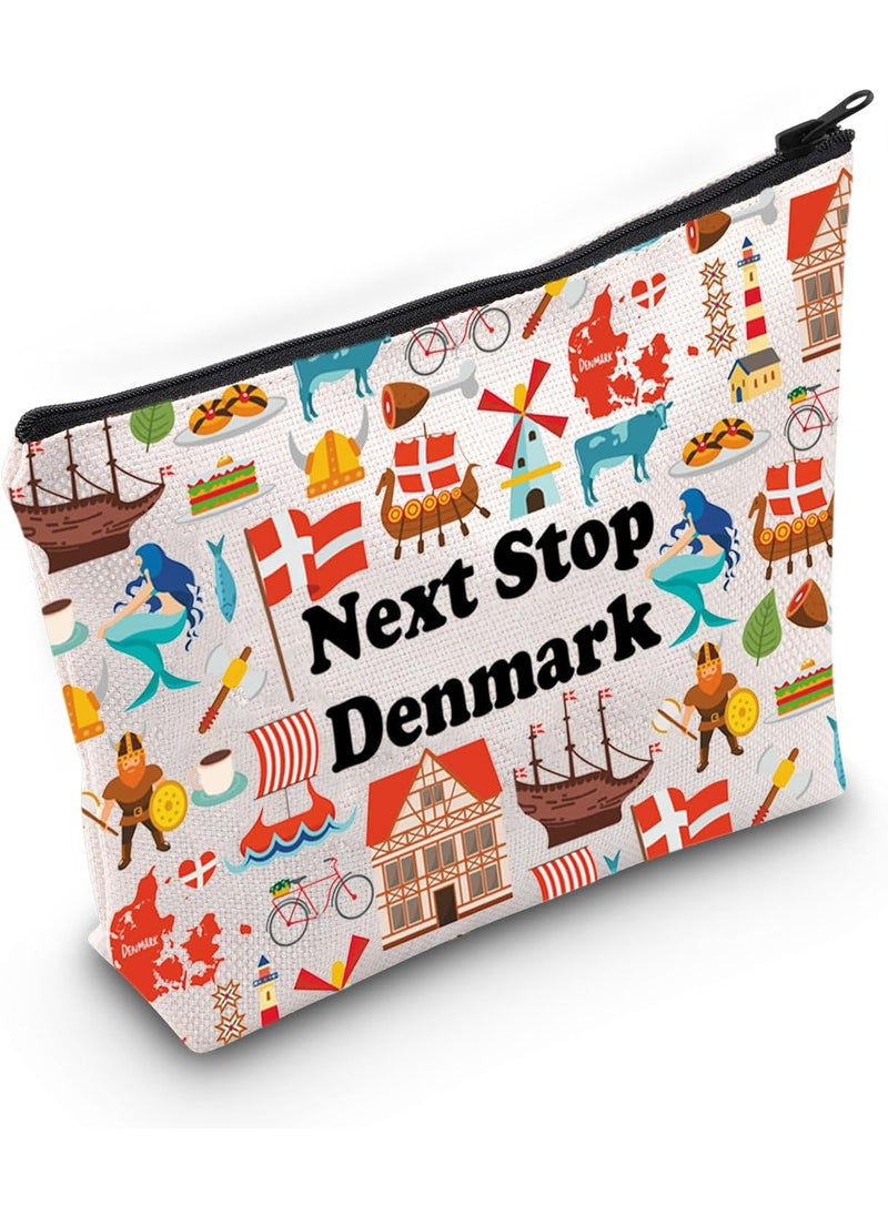 JXGZSO Denmark Travel Gift Next Stop Denmark Cosmetic Bag Traveler Gift Denmark Vacation Makeup Bag Danish landmark Trip Gift