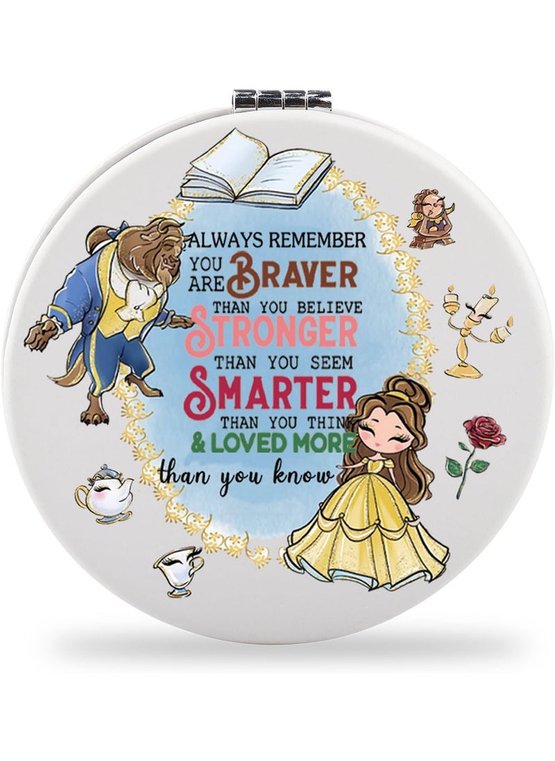 SEIRAA Princess Belle Pocket Mirror - Beauty & Beast Inspired Makeup Mirror Gift for Women (Rose Book)