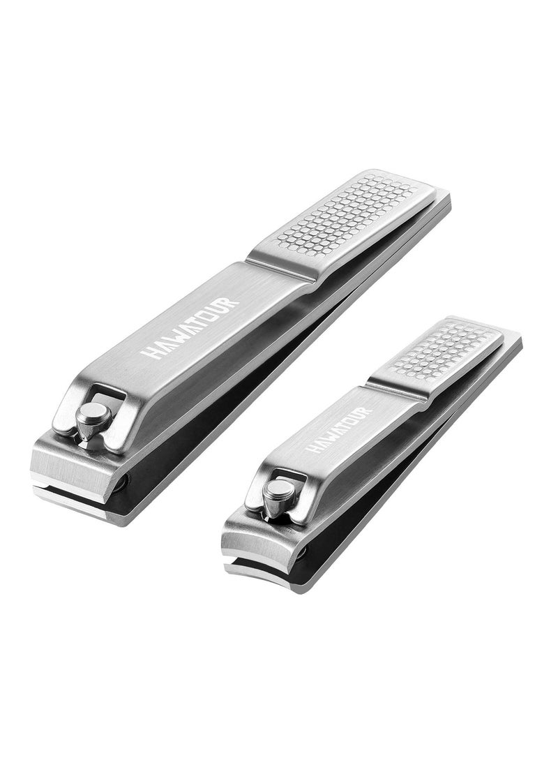 Nail Clippers Set, Ultra Sharp Sturdy Fingernail and Toenail Clipper Cutters with Visibly Tin Case, Silver