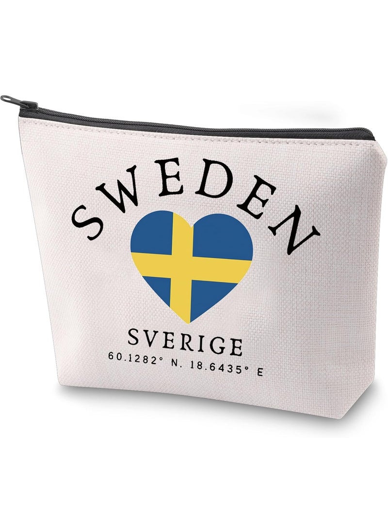 ZJXHPO Sweden Trip Travel Case Sweden Flag Makeup Bag With Zipper Sweden Travel Gift Sweden Vacation Souvenir (Sweden)
