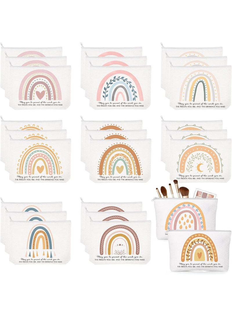 Sieral 30 Pcs Rainbow Canvas Makeup Bags Bulk Class Employee Appreciation Gifts Inspirational Cosmetic Bags Thank You Gifts for Teacher Graduate Secretary Coworker Volunteer Nurse(Delicate)