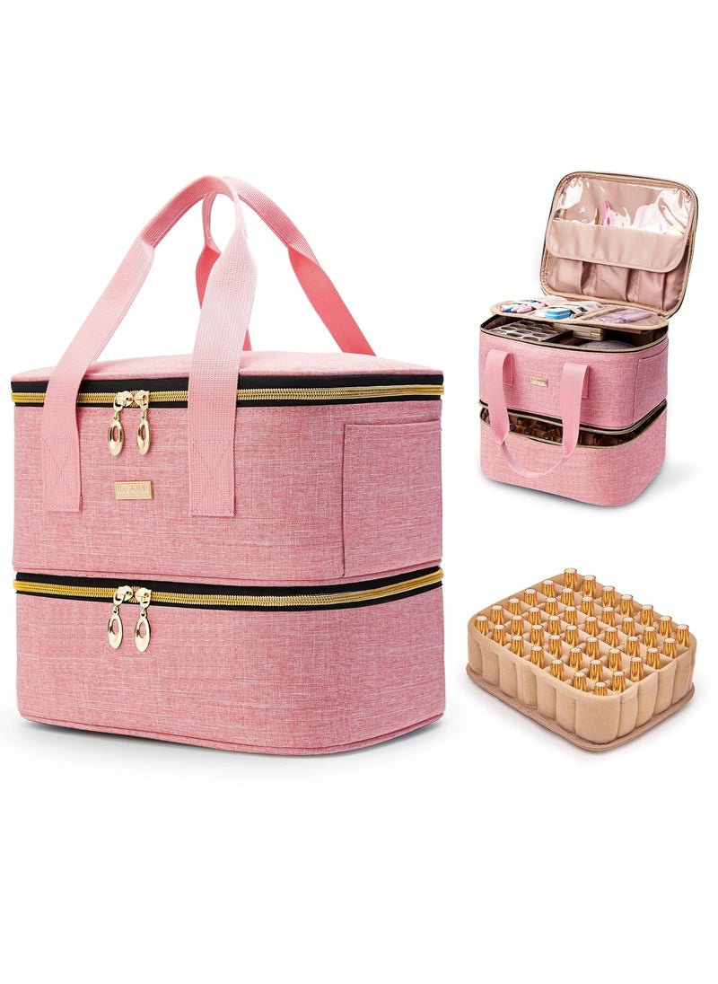 Nail Polish Organizer, Double Layer Nail Organizer and Storage Box Holds 42 Bottles & Nail Tech Kit Supplies, Large Capacity Nail Polish Organizer Case Carrying Bag