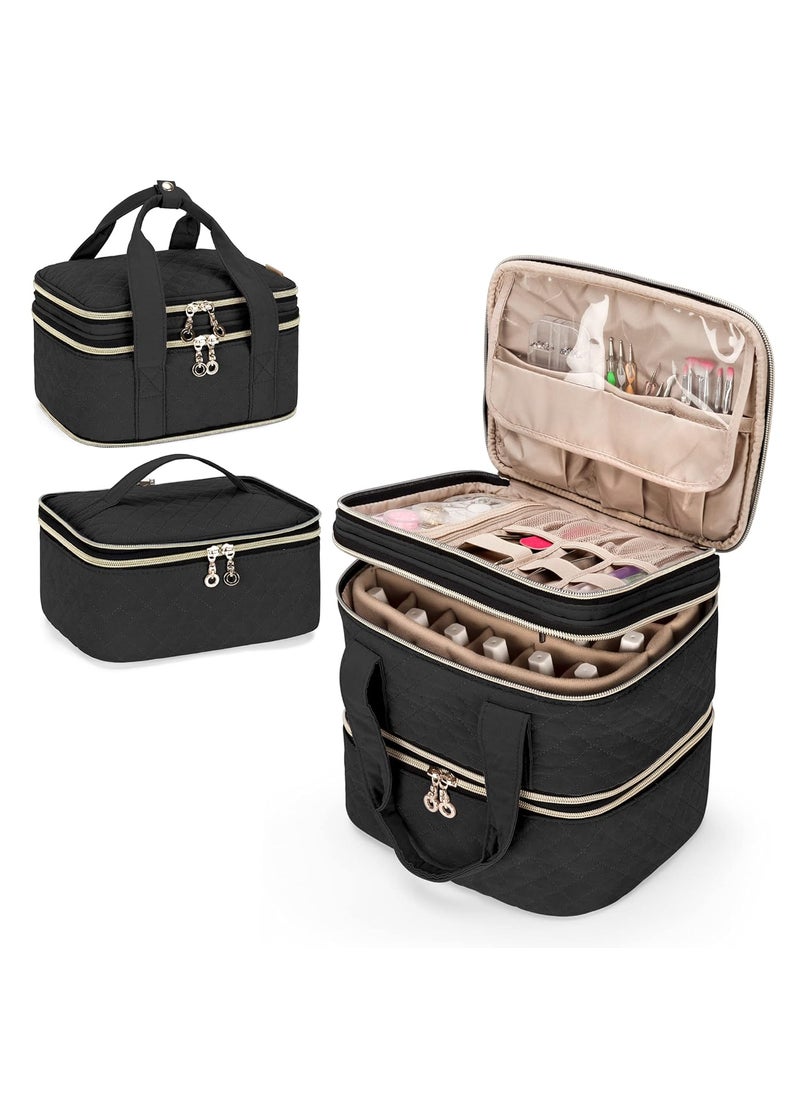 Yarwo 3 Layers Nail Polish Organizer Holds 48 Bottles (15ml/0.5 fl.oz), Detachable Nail Polish Case with Adjustable Dividers, Travel Case for Manicure Set, Black (Bag Only, Patent Pending)