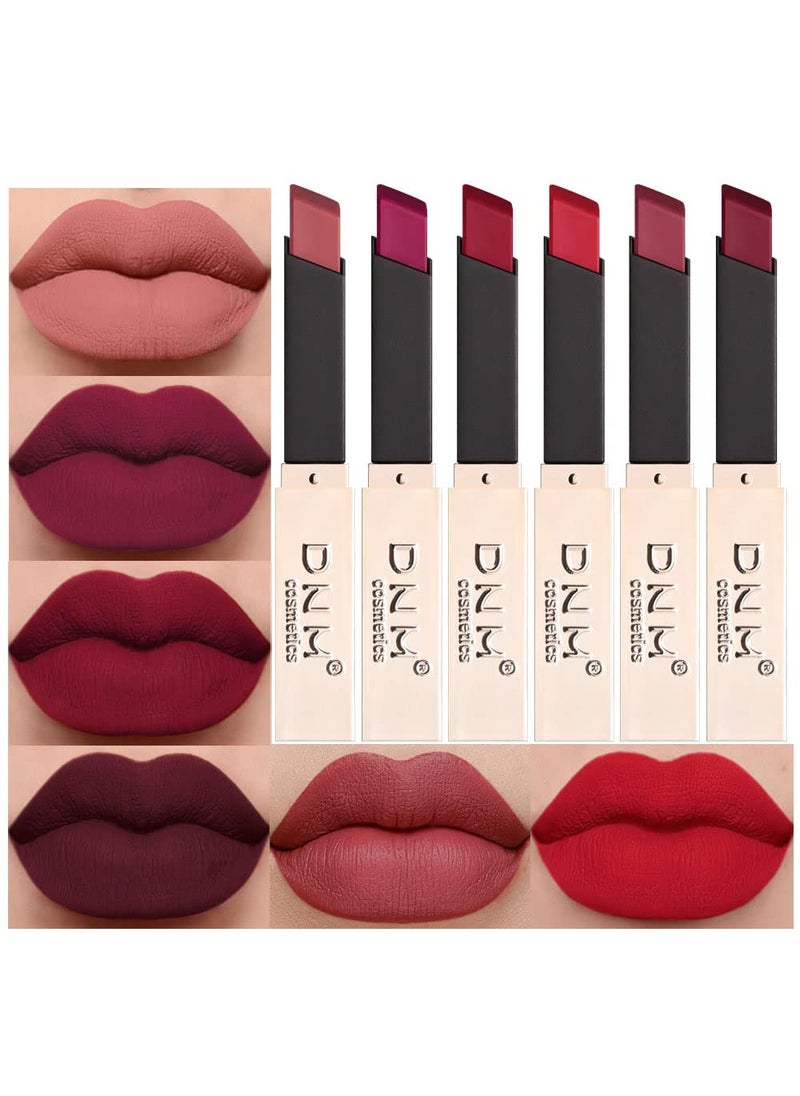 evpct DNM 6Pcs Dark Ruby Red Mauve Plum Purple Nude Beige Matte 24 Hour Lipstick Set for Women Waterproof Long Lasting 24 Hours Lipstick