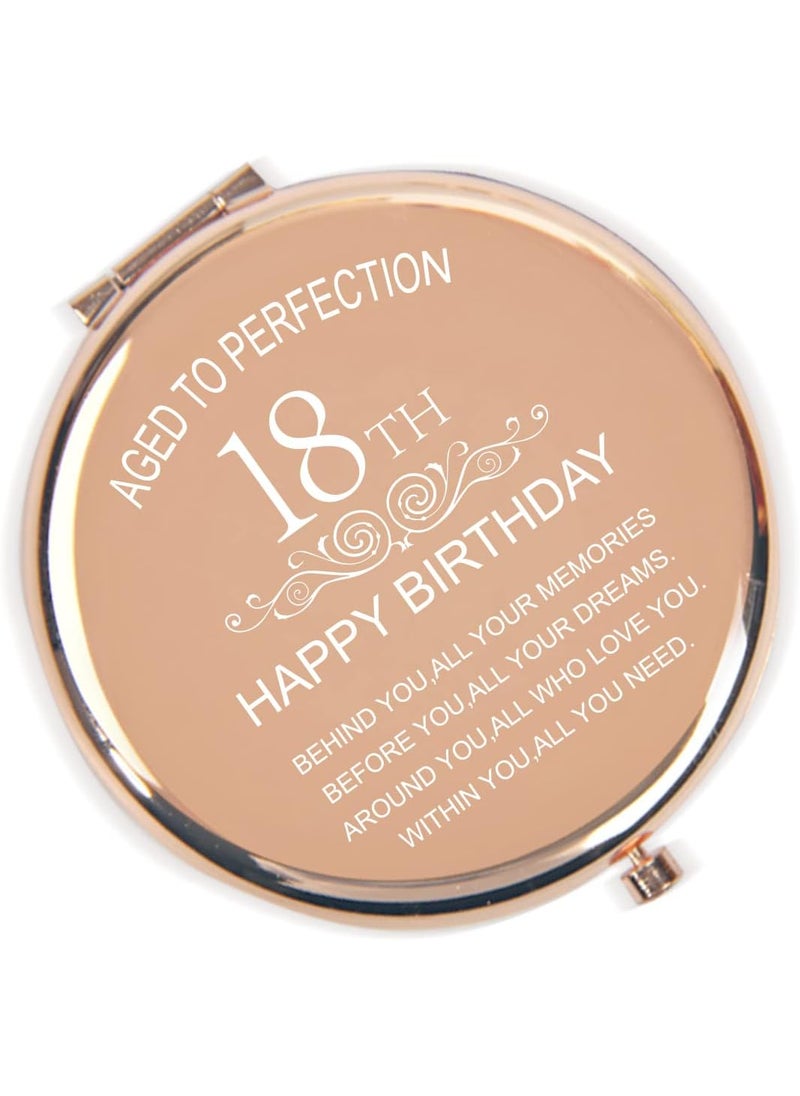 Happy 18th Birthday Gifts for Sister Daughter Friends Niece Friends, 18th Birthday Gifts for Girls, Rose Gold Compact Mirror Gift for 18th Birthday Girls, Inspirational Bday Gift for Her