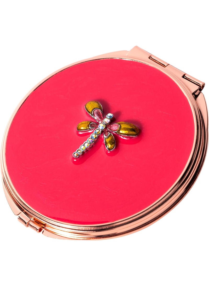 Portable Foldable Metal Makeup Travel Makeup Mirror with Cartoon Animal 3D Design, Double-Sided 1X/2X Compact Makeup Mirror Pocket Makeup Mirror (Round, Drip Red)