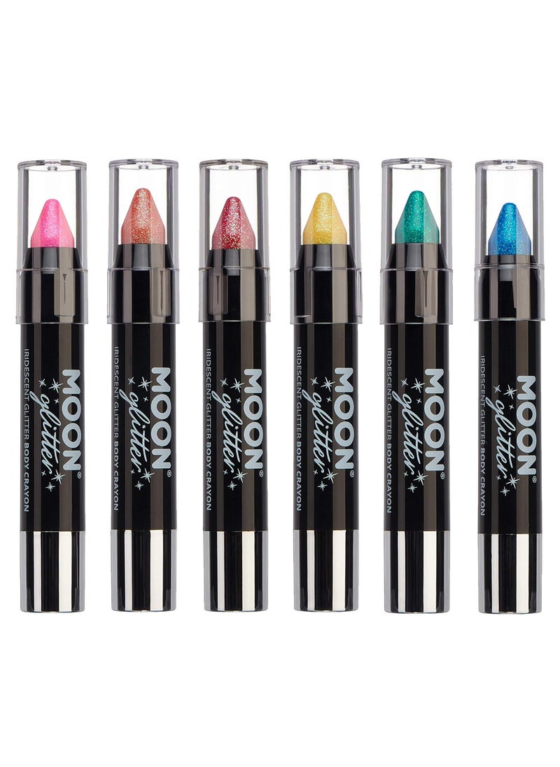 Iridescent Glitter Paint Stick/Body Crayon makeup for the Face & Body by Moon Glitter - 0.12oz - Set of 6