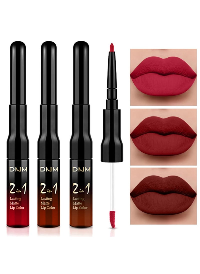 evpct 3Pcs Dark Ruby Light Brown Rose red Lip Stain Paint Matte Lip Liner and Lipstick Set Long Lasting labiales matte mate larga duracion listip 24 hours a prueba de agua mate 24 horas originales