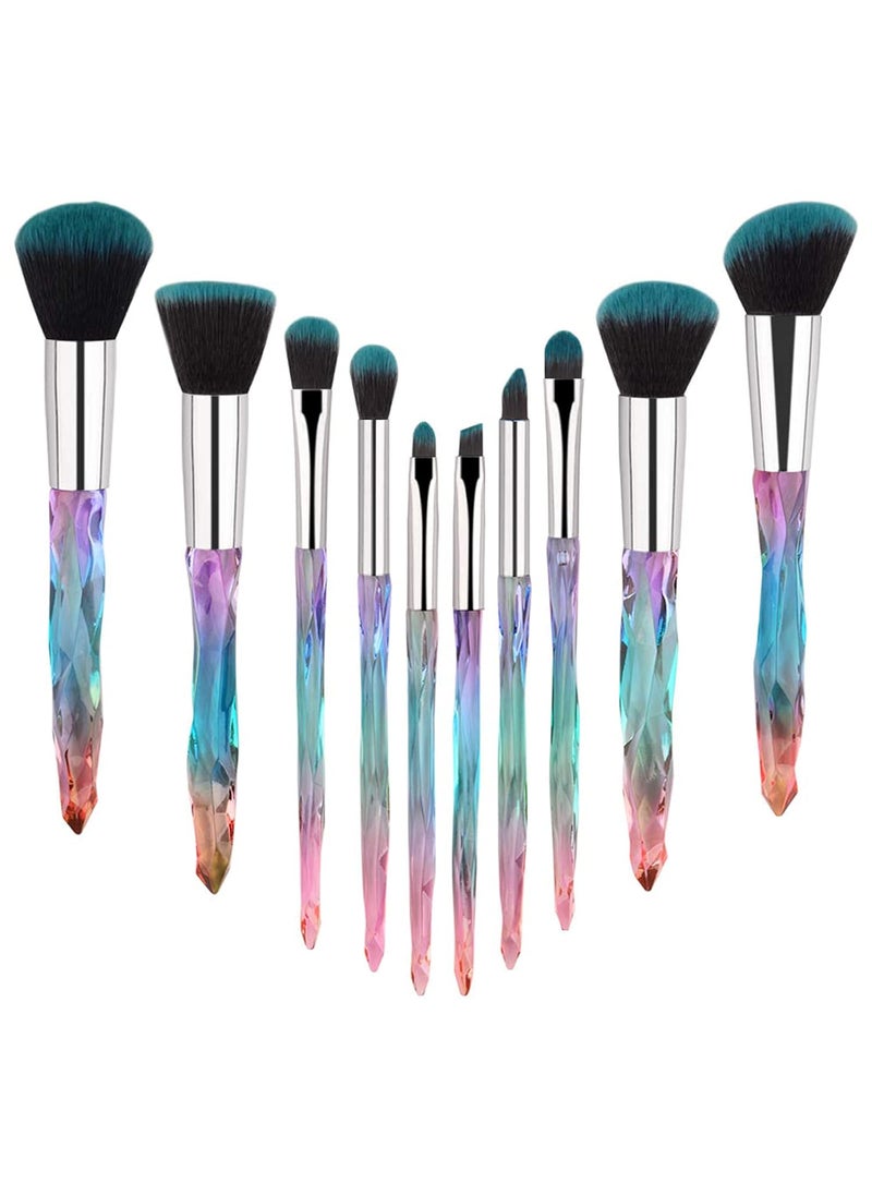 Makeup Brushes Set Crystal Handle - 10pcs Colorful Diamond Cosmetic Kabuki Brushes Foundation Concealer Face Powder Eye Shadows Highlight Brush Kit For Makeup