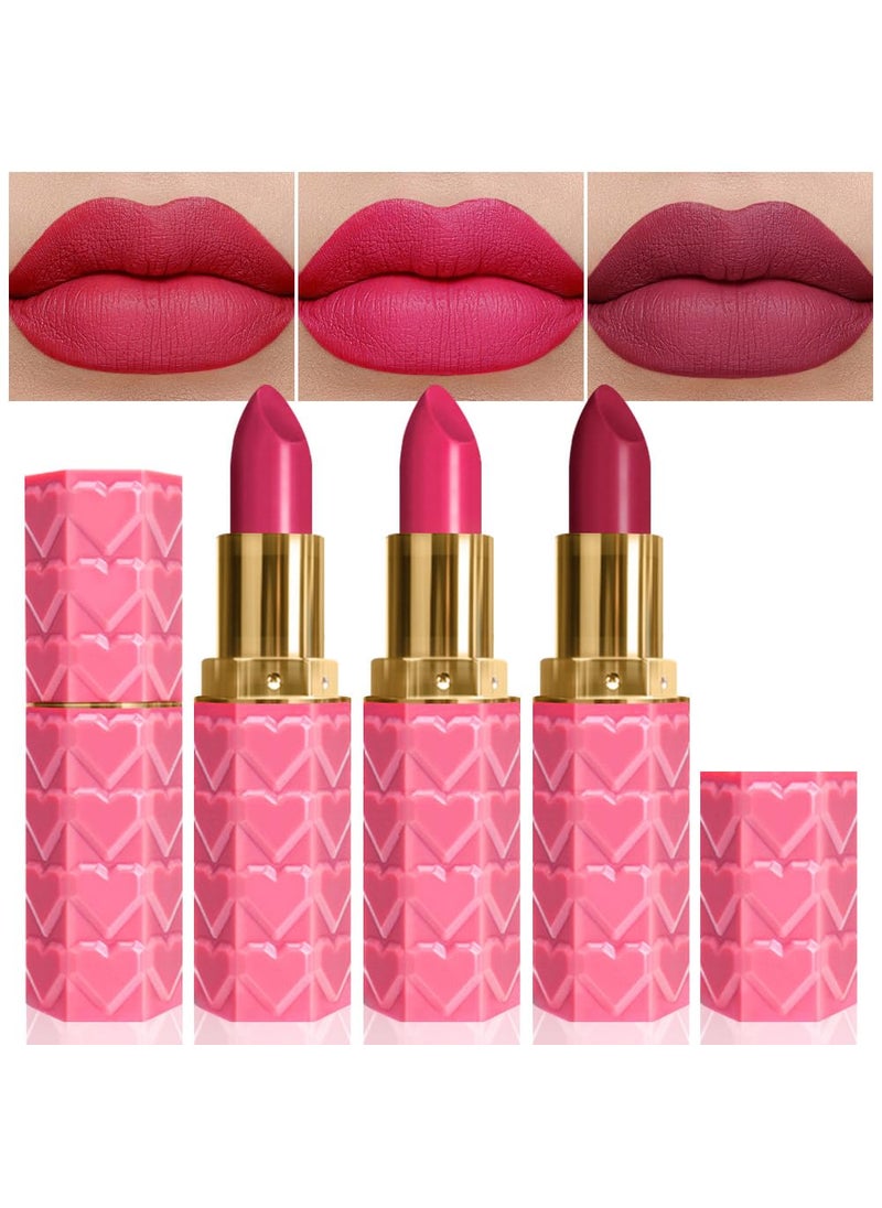 evpct 3Pcs Plum Purple Rose Red Mauve Matte Lipstick Pack Sets for Women Silky Velvet Lipstick Matte Long Lasting Smudge Proof Lipstick Lip Stain Makeup Set Kit matte lipstick 24 hours original 04