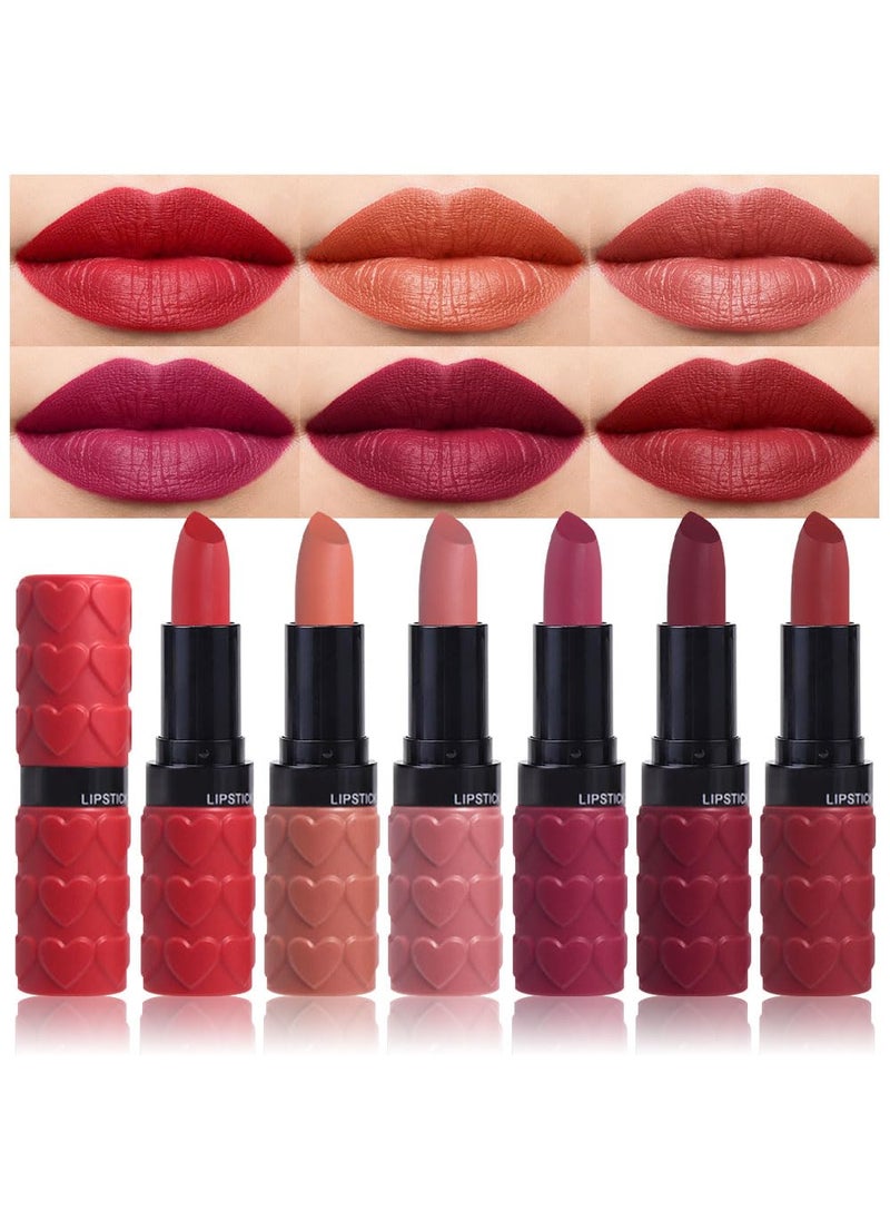 evpct 6Pcs Velvet Matte Lipstick Sets for Women, Ruby red Nude pink Dusty rose Plum purple Wine red Dark Red Lipstick Waterproof Lip Stick Stain Makeup Gift Sets labiales mate 24 horas originales C