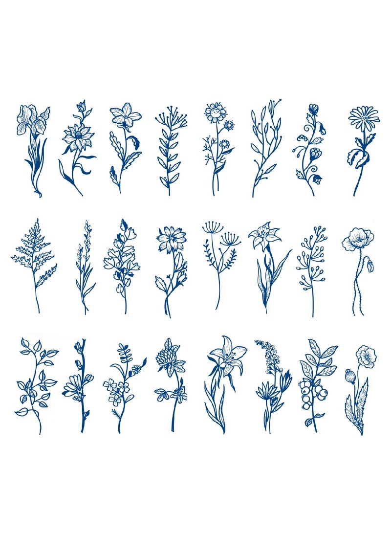 6 Sheets Semi Permanent Waterproof Temporary Tattoos Small Tiny Cute Flowers Leaf, Lasts 1-2 Weeks, Realistic Look, No Adhesive, No Reflection Adult Body Art Stickers Adult Body Art Stickers