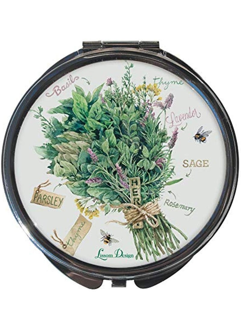 Lissom Design Compact Mirror - Handheld Magnifying Cosmetic Mirror, 2.63-Inch, Herb Garden - Round - Bouquet