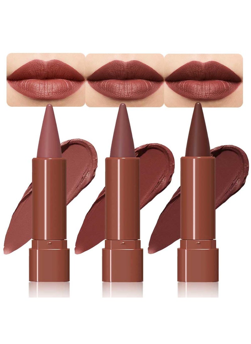 3Pcs Nude Lipstick Lip Liner Matte Sets,Light to Dark High Pigmented Velvet Lipstick Lipliner for Daily Makeup,for Women Long Lasting Waterproof 24 Hours Lip Stick Lip Stain Makeup Gift Sets