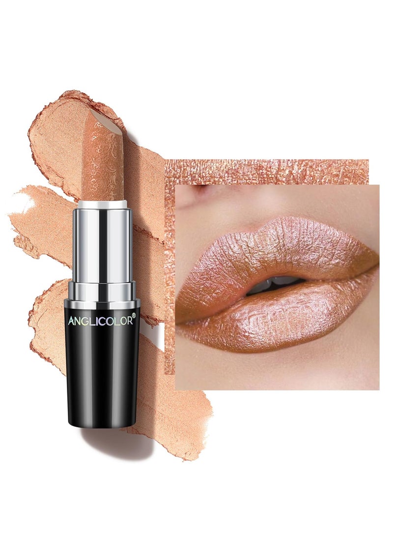 Glitter Nude Lipstick,High Impact Lipcolor Moisturizing Creamy Formula,Metallic Lipstick For Women For Vegan & Cruelty-Free,Full-Coverage Lip Color(10 SAHARA GOLD, 4g)