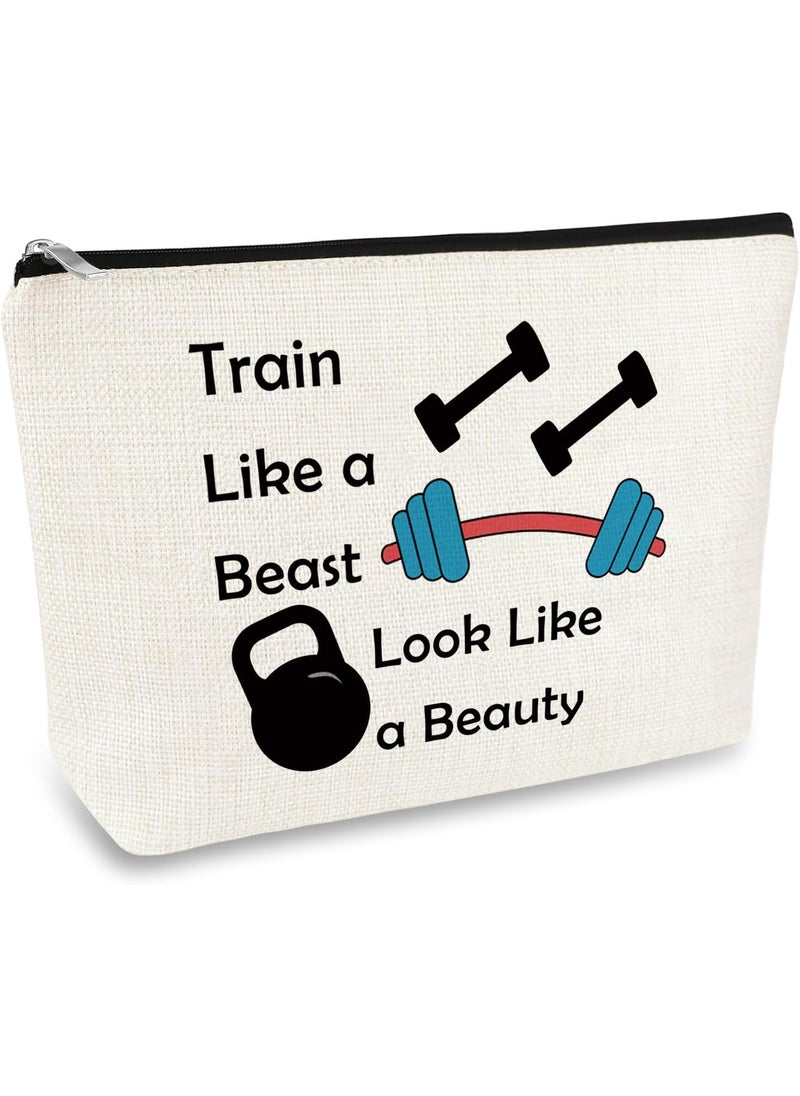 Fitness Gift for Women Workout Makeup Cosmetic Bag Fitness Lovers Gifts Dumbbell Bodybuilding Sports Gift Fitness Instructor Trainer Gift Inspirational Gift for Friend Sister Christmas Birthday Gift