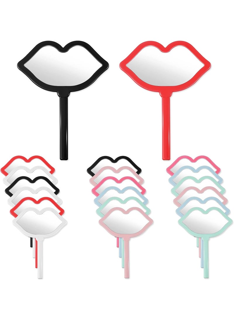 Juexica 20 Pcs Hand Mirror with Handle Lip Shape Handheld Mirror for Makeup Compact Portable Mirror Cosmetic Small Mirrors Vintage Camping Travel Makeup Handheld Mirror for Women Daily Use, 7 Colors