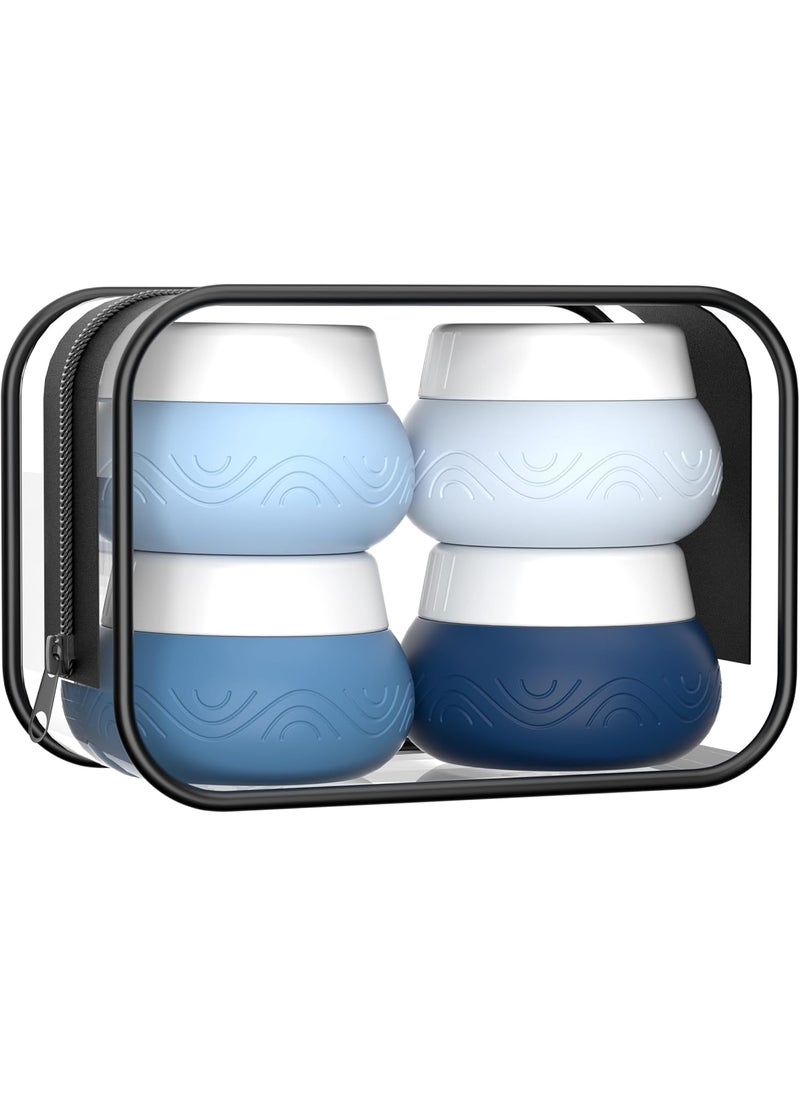 Travel Containers for Toiletries, Silicone Cream Jars BPA Free, TSA Approved 1oz Travel Size Containers, Leak-proof Essentials with Lid for Cosmetic Face Hand Body Cream-4 Pack,Ocean