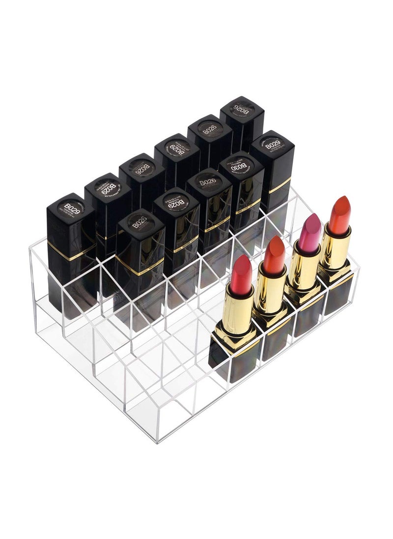 Benbilry Lipstick Holder, 24 Slots Clear Acrylic Lipstick Organizer Display Transparent Makeup Organizer(24 slots)