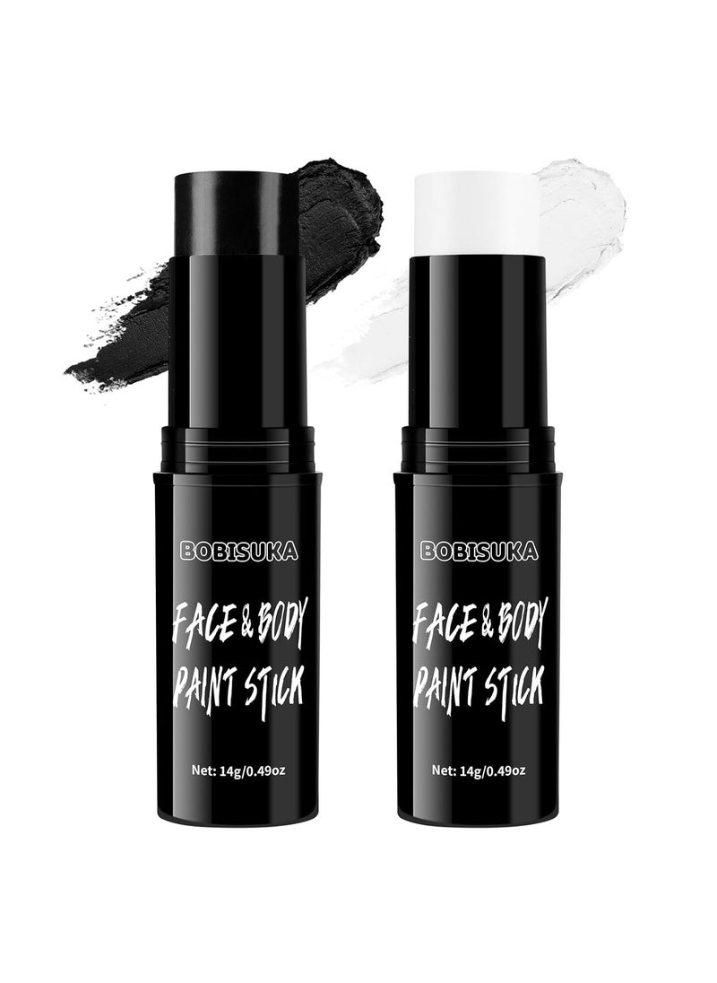BOBISUKA Black & White Face Body Paint Stick Eye Black Sticks for Football Sports Water Based Face Painting Kit Quick Drying Foundation Makeup for Halloween Clown Skeleton Vampire Cosplay SFX Costume