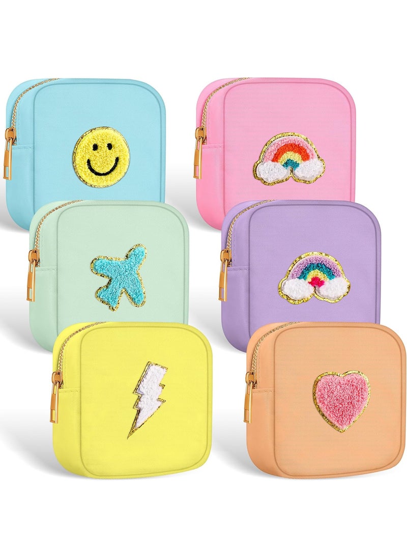 Zubebe 6 Pcs Preppy Patch Cute Makeup Bags Toiletry Bags Skincare Pouch Chenille Letter Nylon Bag for Purse Small Zipper Cosmetic Makeup Pouch Preppy Things for Travel(Fresh Color)
