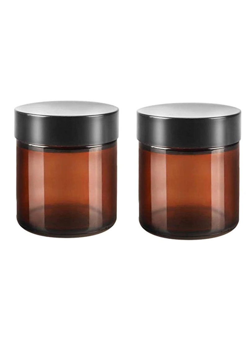2PCS 120ML 4 oz Large Capacity Empty Refillable Brown Glass Face Cream Storage Packing Jar Pot Bottle With Black Cap For Cosmetic Make Up Sample Lip Balm Lotion Food Container